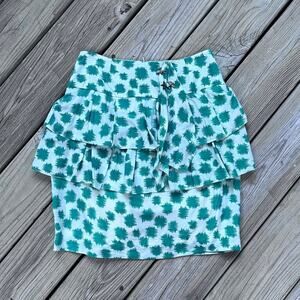 Anthropologie Edme' & Esyllte Green Spotted Ruffled Mini Skirt Size 4